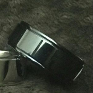 Black Stainless Steel Double Beveled Edge 8mm Band Glossy Lightweight Comfy Ring